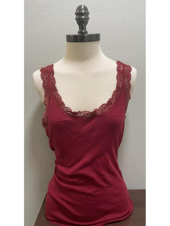 Lucky Brand Other - Lucky Brand Red Cami Lace Trim Top L Coquette Whimsigoth